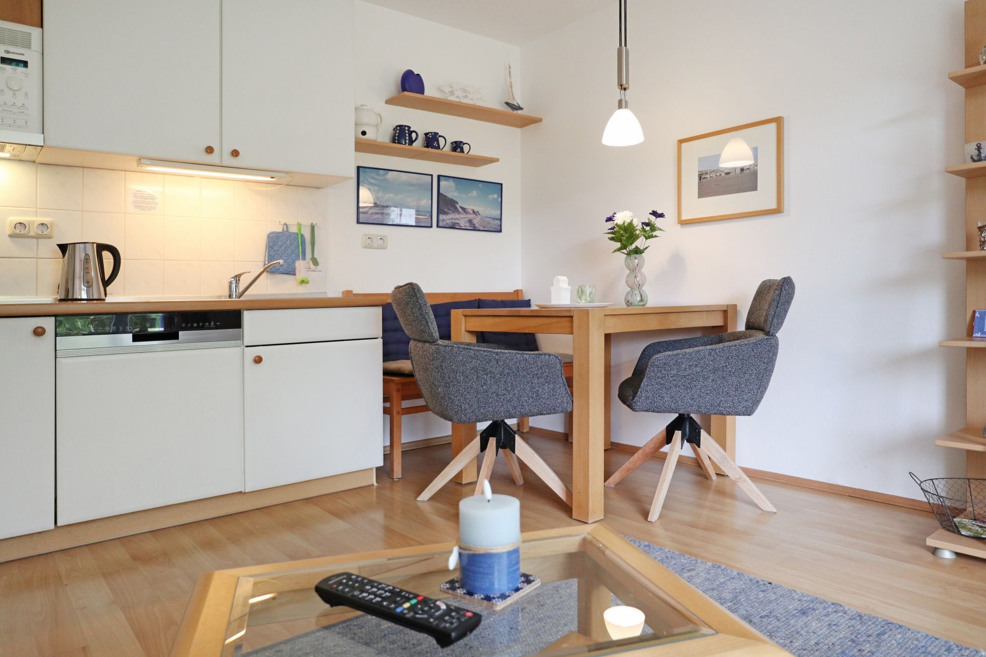 Fridge, microwave, dishwasher, coffee/tea maker