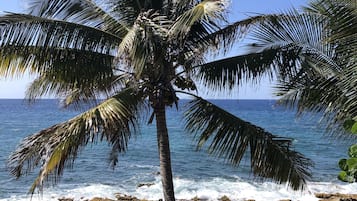On the beach, sun loungers, beach towels