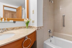 Douche, sèche-cheveux, shampoing, papier toilette