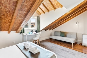 Desk, iron/ironing board, internet, bed sheets