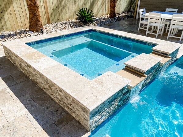 A heated pool, a waterfall pool