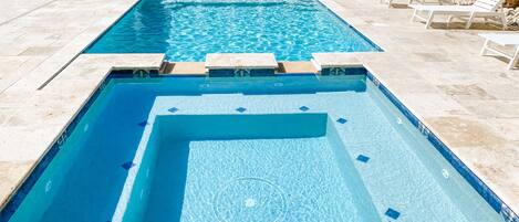 A heated pool, a waterfall pool