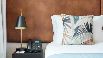 Premium bedding, desk, soundproofing, iron/ironing board