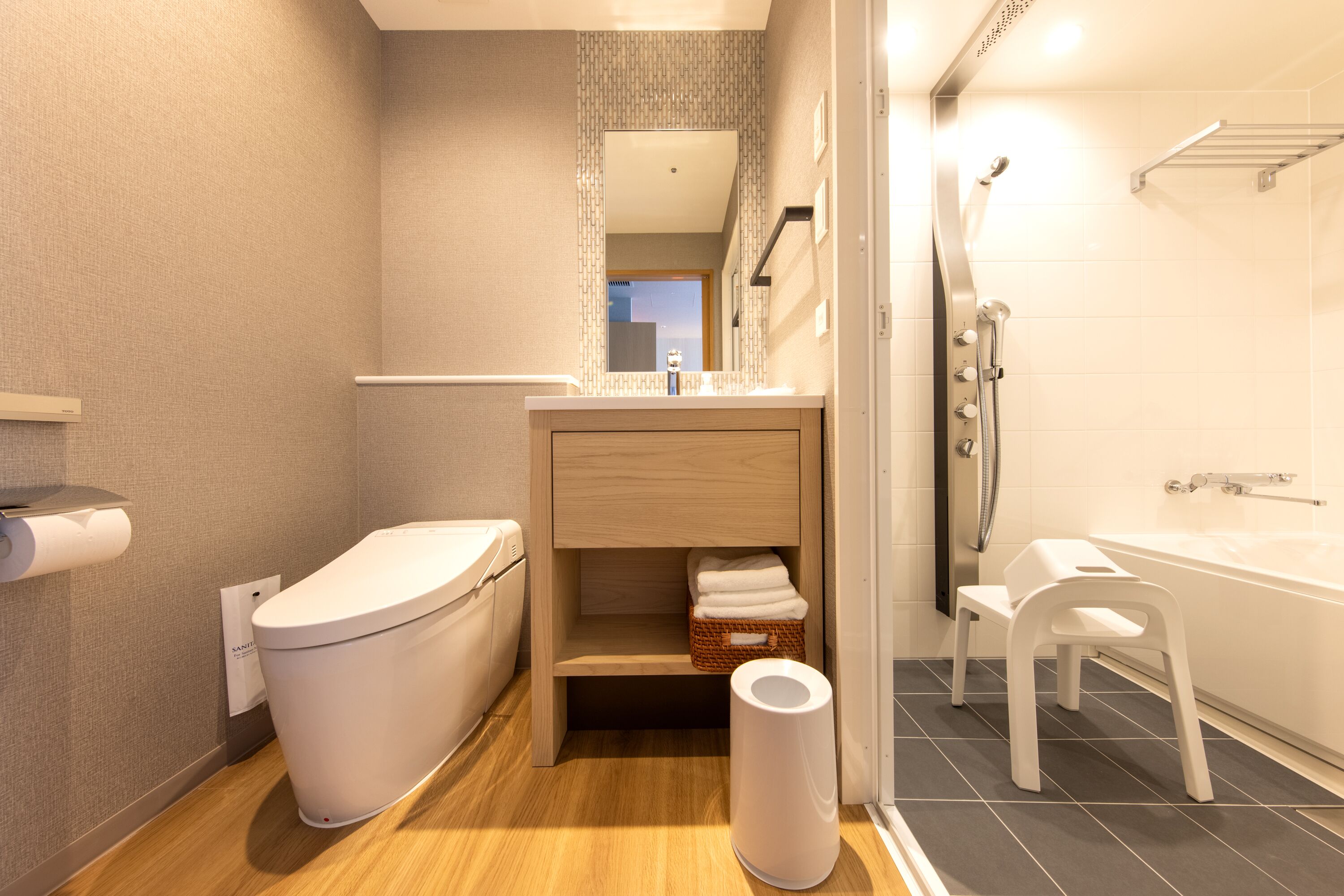 free toiletries, hair dryer, bathrobes, slippers