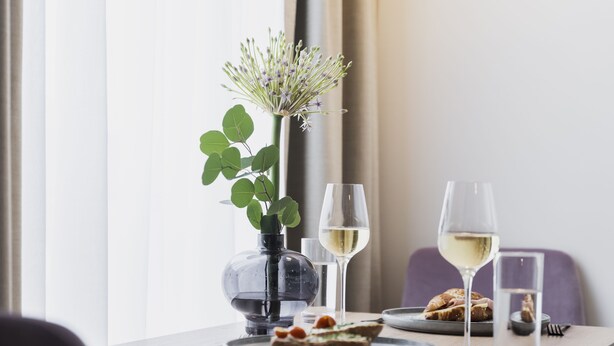 Private kitchen | Fridge, microwave, stovetop, highchair - DORMERO Hotel Stralsund (Stralsund)