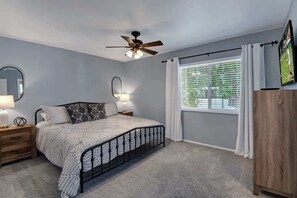 4 bedrooms, desk, iron/ironing board, travel cot