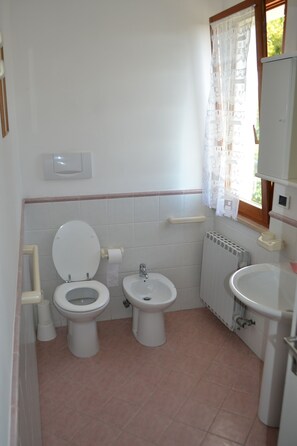 Dusche, Haartrockner, Bidet, Toilettenpapier