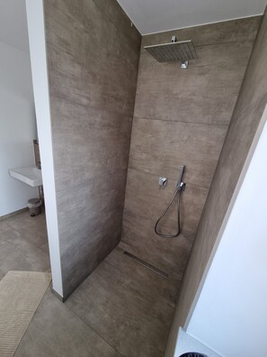 Ducha, secador de pelo, toallas y jabón