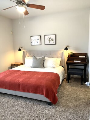 1 bedroom, desk, iron/ironing board, travel cot
