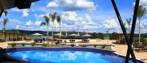 Outdoor pool, pool loungers