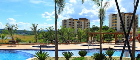 Outdoor pool, sun loungers