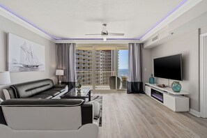 Smart TV, fireplace, table football