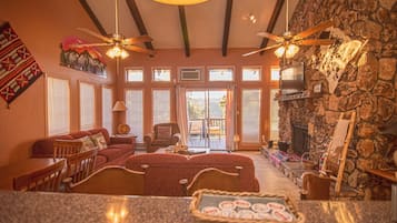 Televisión, chimenea y reproductor de DVD