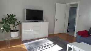 Tv, böcker och en stereo