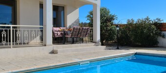 Luxury villa on mountainside with sea views and private pool & garden