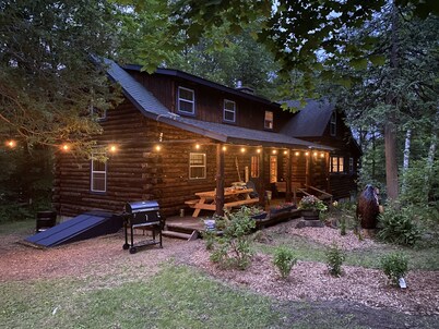 The perfect ADK log cabin getaway on 4 acres and 5 min. to town!