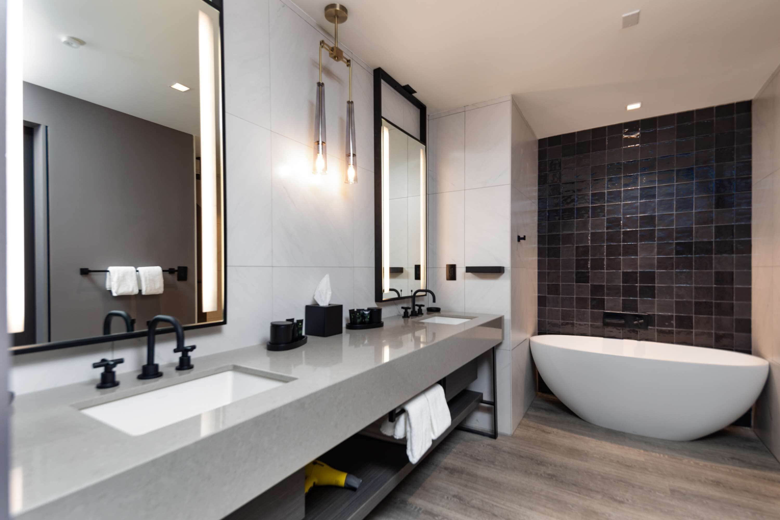 hair dryer, bathrobes, towels, soap