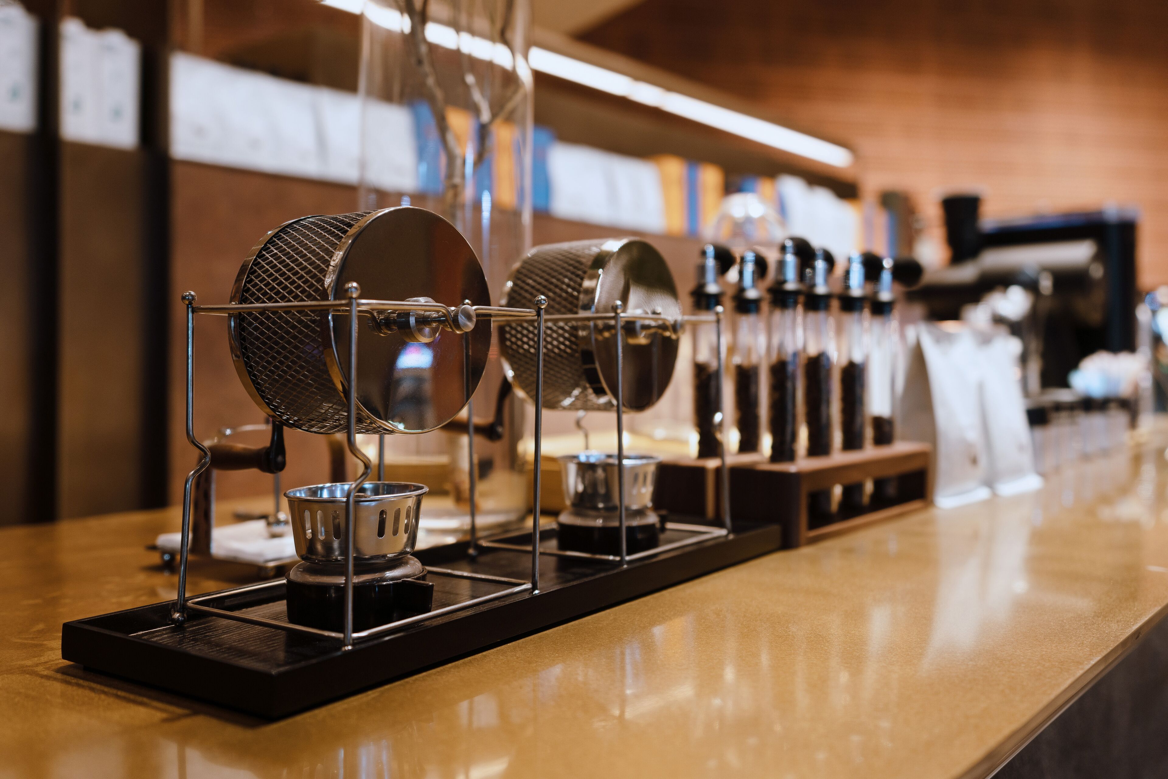 A coffee machine with multiple brewing stations.