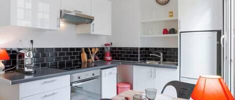 Fridge, microwave, oven, toaster