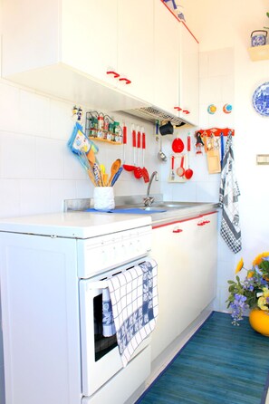 Horno, parrilla de estufa y utensilios de cocina 