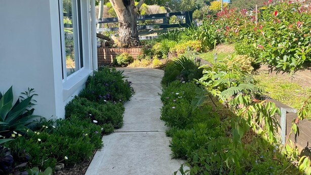 A concrete pathway leading to a white building with large windows. - Highlands Escape  Moss Vale (Moss Vale)