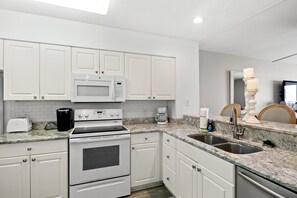 Fridge, microwave, oven, dishwasher