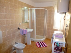 Regadera, secadora de cabello, bidet, toallas 