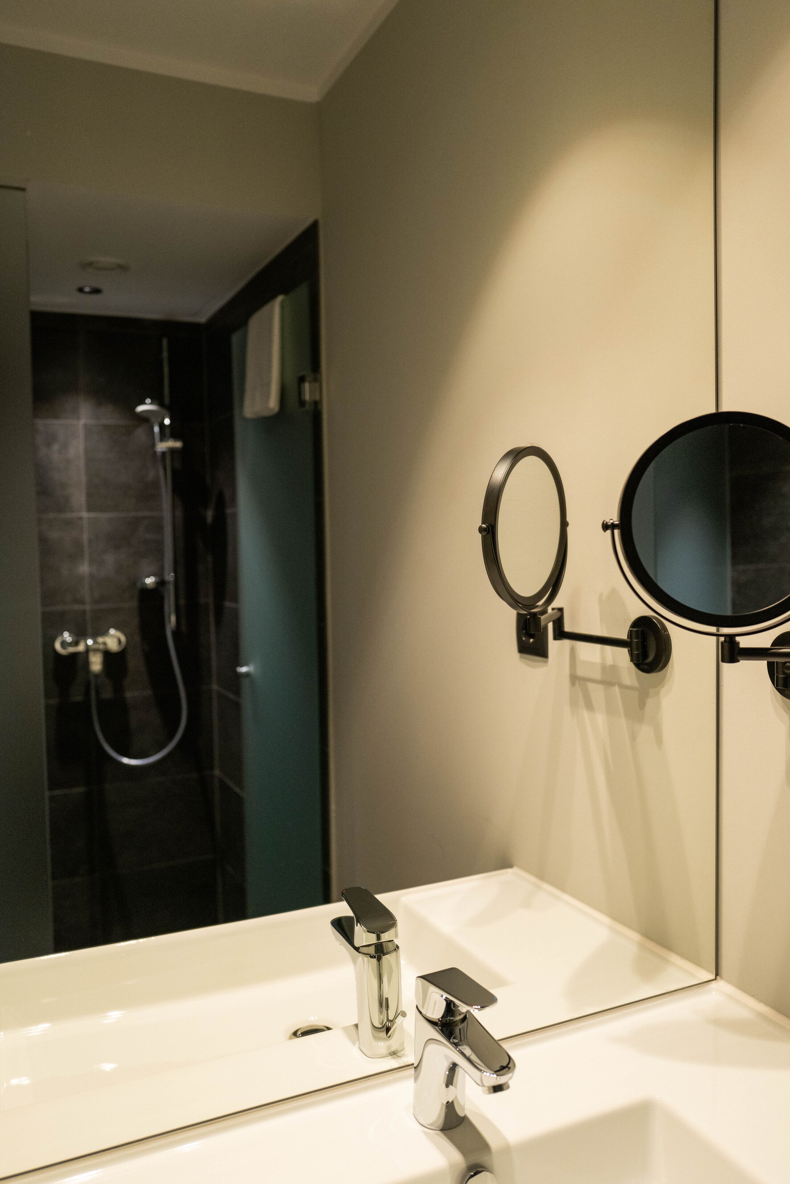 standard room | bathroom | shower, hair dryer, towels, soap