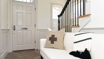 Smart TV, fireplace, foosball, music library