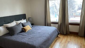 1 bedroom, desk, iron/ironing board, travel cot