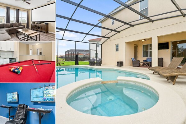 A heated pool, pool loungers