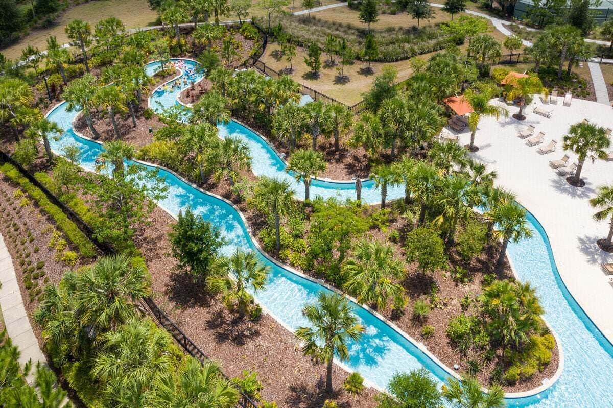 A heated pool, pool loungers