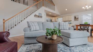 Smart TV, fireplace, video games, DVD player