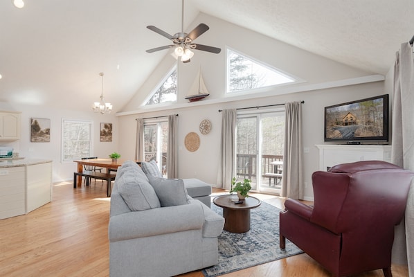 TV connectée, cheminée, jeux vidéo, lecteur de DVD