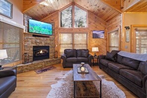 Smart TV, fireplace, video games, DVD player