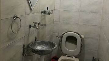 Chuveiro, secador de cabelo, bidê, toalhas de banho