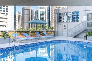Outdoor pool, open 7:00 AM to 9:00 PM, pool loungers - Grand Heights Dubai Hotel Apartments (Dubai)
