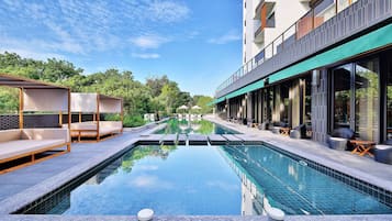 Outdoor pool, sun loungers