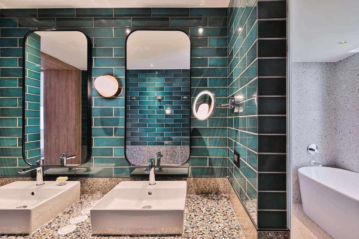 shower, hair dryer, slippers, bidet