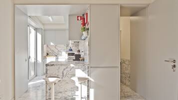 Fridge, microwave, oven, dishwasher