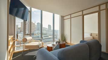 Private City Suite | Oturma alanı | Dijital TV kanalları bulunan 55 inç LED televizyon, televizyon, Netflix
