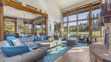 Smart TV, fireplace, DVD player, foosball