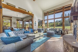 Smart TV, fireplace, DVD player, foosball