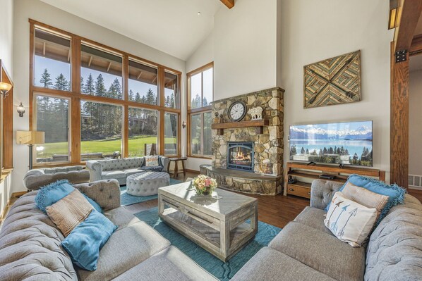 Smart TV, fireplace, DVD player, foosball