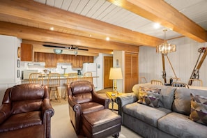 Condo (Chateau DuMont 5) | Living area | 30-inch flat-screen TV with satellite channels, TV, fireplace