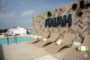 Outdoor pool, sun loungers