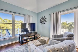 Televisión, chimenea, libros