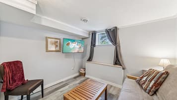 Smart TV, DVD player, books, video library