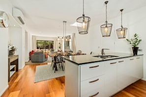 Villa | Private kitchen | Full-size fridge, microwave, oven, stovetop
