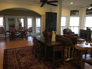 Smart TV, fireplace, table football